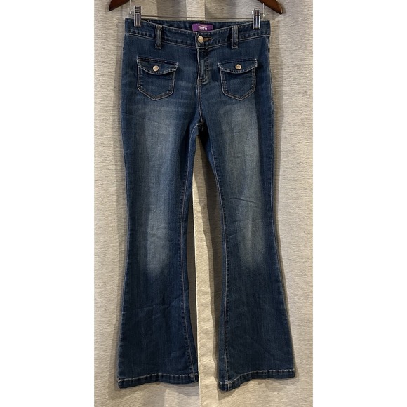 VTG Old Navy Jeans Juniors 14 Low Waist Stretch Flare Flap Pockets Denim Y2K - Picture 1 of 4